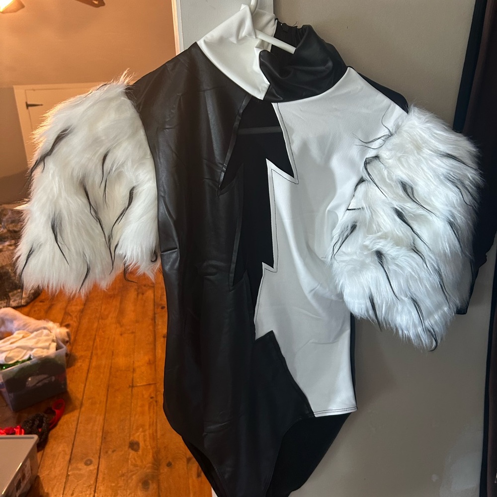 Forplay Monochrome Bodysuit with Faux Fur Accents
